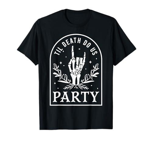 Til Death Do Us Party Retro Halloween Bachelorette Matching T-Shirt (Large,Black)