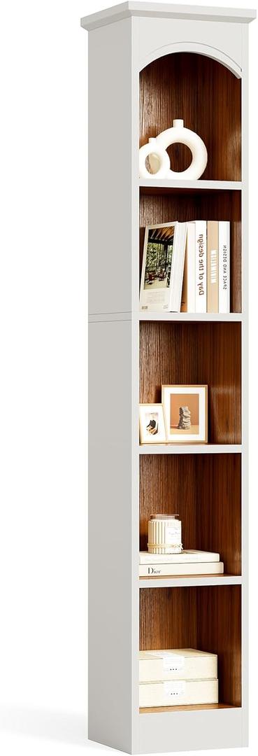 LITTLE TREE 70.9" Tall Bookshelf, 5-Tier Open Bookcase with Cubes, Bookshelf with Storage Space, Freestanding Narrow Bookcase for Home Office, White, 1 Pack