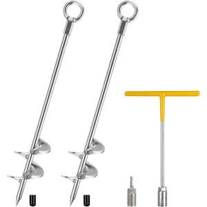 Ground Anchors Heavy Duty, 2 Pack Fully Welded Solid Steel Ground Anchors Screw in with 2.9" Spiral Blade, Trampoline Earth Stakes Auger Anchors for Sheds, Mobile Home, Tent, Swing Set