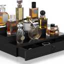 Cologne Organizer for Men, 3 Tier Wood Perfume Organizer with Felt Lining Drawer and Hidden Compartment, Black Perfume Display Holder, A Gift for Men