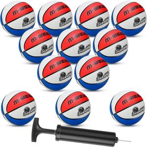 Jenaai 12 Pieces Rubber Basketballs Bulk Official Size 5 (27.5") Kids Youth Basketball Outdoor with Pump for Training and Play Teen Boys and Girls Gifts (Blue White Red)
