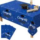 3 Pack Graduation Tablecloths 54 x 108 Inch 2026 Graduation Decorations Plastic Blue Table Tablecloths for High School & College Graduation Party Decorations Waterproof Rectangular Tablecloth Supplies