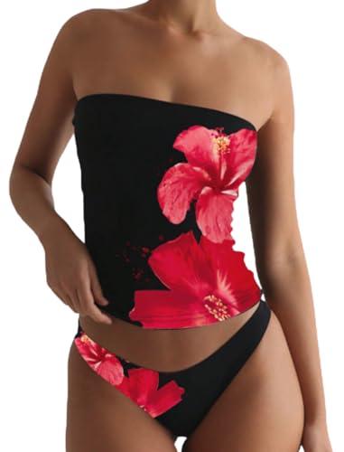 ZAFUL Women's Bandeau Tankini Swimsuit Asymmetrical Slit Bowknot String High Cut Fairyland Cheeky Bathing Suit(5-Flower-Black, M) ZAFUL Women's Bandeau Tankini Swimsuit Asymmetrical Slit Bowknot String High Cut Fairyland Cheeky Bathing Suit(5-Flower-Black, M)