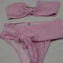 WDIRARA Women's 2 Piece Bikini Set Rib Knit Strapless Knot Front High Waist Swimsuit Set (Light Pink)