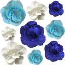 BRT Bearingshui Crepe Paper Flowers Decoration for Wall Total 9 Pcs, Artificial Flowers Backdrop for Wedding Decor Baby Bridal Shower Birthday Party, Navy Light Blue White 3D Wall Flowers Decor