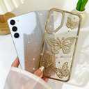 BITOBE Designed for Samsung Galaxy S23, Cute 3D Butterflies Case Slim Plating Glitter Bling Luxury Rhinestone Cover for Women Girls Protective Camera Protection Bumper 6.1" Gold