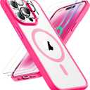 ORETECH for Magnetic iPhone 14 Pro Case, MagSafe Compatible, 15FT Drop Protection, Shockproof, Anti-Scratch, Transparent Back Phone Case with Screen & Camera Lens Protectors, Hot Pink
