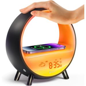 Dekala Arches Sunrise Alarm Clock | White Noise Sound Machine Sleep Timer | Loud Natural Sound Activation Light | 15W Wireless Charging | Mode