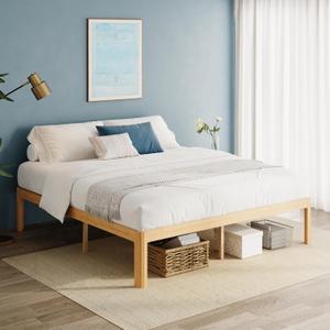18 Inch High Bamboo Wood King Size Bed Frame Platform, Steel Slat Support King Bed Frame, Sturdy, No Box Spring Needed, Easy Assembly, Noise Free
