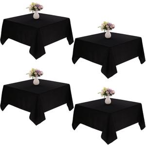 4 Pack Square Table Cloth 85x85 Inch Black Tablecloth Machine Washable Fabric Polyester Table Cover for Dining, Buffet Parties, Picnic, Events, Weddings and RestaurantsBlack