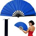 Large Folding Hand Fan, Nylon-Cloth Vintage Retro Fabric Fans, Glitter Bamboo Ribs Chinese Kung Fu Tai Chi Hand Fan for Women, Festival, Dance, Gift, Performance, Decorations
