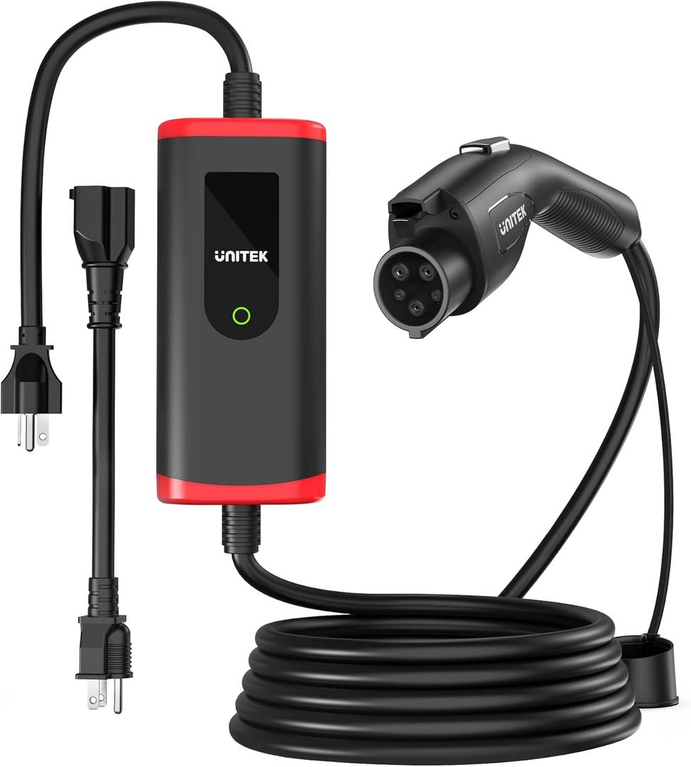 Unitek Level 1&2 EV Charger Electric Vehicle Portable Charger with 25FT Charging Cord 16Amp 110V-240V EV Charging Station for J1772 Electric Cars PHEVs NEMA 6-20 Plug NEMA 5-15 Adapter UL