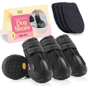 Waterproof Dog Shoes - Stylish Designed Shoes for Dogs - Dog Boots with Non-Slip Rubber Bottom Protects Paw from Hot or Cold Pavement, Dog Booties with Reflective Straps for Dogs Safety, Puppy Shoes. (Size 4: 2.17"Width 2.48"Length)