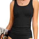 Oranchids Girls Swimsuits Size 10-12 Girls Bathing Suits Two Piece Ribbed Tankini Swimsuit Solid Color Ruched Bathing Suit Adjustable Straps Padded Swimwear Black 11-12 Years