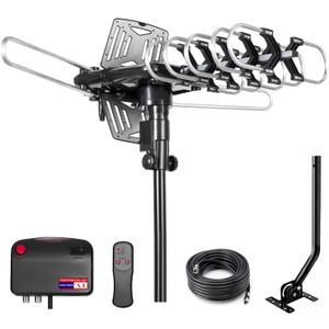 2026 TV Antenna Outdoor Antenna for Smart and Older TVs (2 Outputs),200Miles Long Range with UHF/VHF, 360 Motorized Rotation,Mounting Pole, and 25FT RG6 Cable  Supports 4K, 1080P