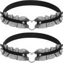 2 PCS Black Heart Thigh Garter Black Lace Garters for Thigh Adjustable Heart Lace Bands Elastic Leg Garters for Women Cosplay Spike Party Music Festival