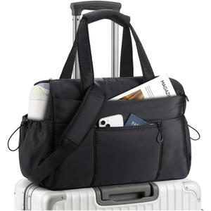 TOPEAST Weekender Bag for Women, Lightweight Puffer Travel Duffle Carry On Bag with Wet Pocket & 40oz Tumbler Pocket, Airline Approved Personal Item Overnight Bag, Black, Large