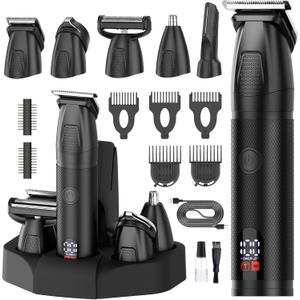 Bomxin Beard Trimmer for Men 6 in 1 Cordless Waterproof Electric Hair Clippers Mustache Body Face Trimmer All in One Grooming Kit with LED Display USB Rechargeable