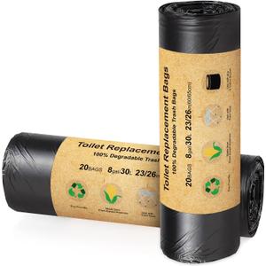 BLIKA 40 Count Toilet Replacement Bags, 8 Gallon, 30 Liter, Heavy Duty 1 Mil, Compost Bags 8 Gallon, Camping Toilet Bags for Portable Toilet, Car Travel, Camping, Long Trips (Black)