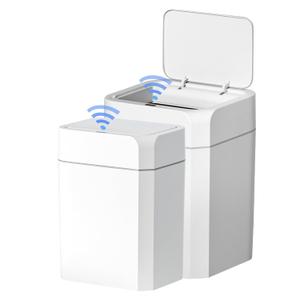 ELPHECO Bathroom Trash Can with Lid 2 Pack Motion Sensor Slim Garbage Can Waterproof Smart Small Trash Bin for Bathroom, Kitchen, Office, Bedroom, Living Room, Toilet (White, 3.5 + 4.5 Gallon)