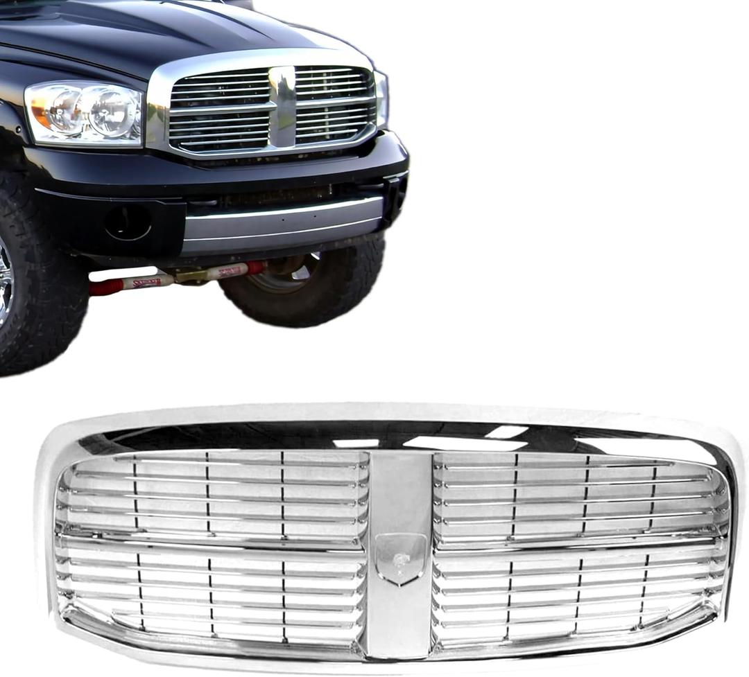 CarPartsDepot Front Grille Grill All Chrome for 2006-2009 DODGE RAM 1500 2500 3500 Pickup Truck Fit CH1200281 55077778AF New