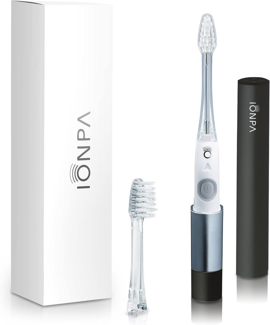 IONIC KISS IONPA DM Black Compact Ionic Power Electric Toothbrush with Travel Cap, Brushing Timer, 2 Modes, 2 Soft Extended Filament Brush Heads Made in Japan, KISS You, Outdoor DM-011BK