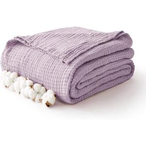 100% Cotton Muslin Blanket Twin 60" x 80", Breathable and Lightweight Cotton Twin Blankets for Couch, Soft Cooling Summer Gauze Blanket for Adults All Season, Lavender