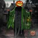Hourleey Halloween Decorations Outdoor, 6 FT Light Up Animated Pumpkin Ghost with Sound Activation, Animatronics Pumpkin Decorations for Haunted House Prop Yard Party Porch Decor
