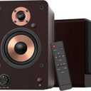 Active Bookshelf Speakers 100W with Bluetooth, 4'' Aluminum Woofer, Support Optical, Coaxial, RCA, USB, AUX-in Ports for or TV, PC and Turntable (LP42M-Brown)