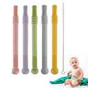 Fu Store Hollow Teether Tube Chew Straw Sensory Toy for Infant Toddlers Silicone Tubes Teething Toys for Babies 3-12 Months 0-36 Months Gifts Learning Developmental Toys BPA Free Freezable 5 Pack