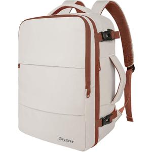 Taygeer Backpack for Women, College Backpack with Laptop Compartment & Shoe Pouch, 40l Travel Laptop Mochila Carry On Luggage, Airline Approved Personal Item Bag for Weekender Gym Hiking, Khaki White (X-Large)