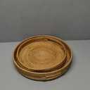 Round Rattan Serving Tray with Handles,2 Hand Woven Basket, Home Decor Organizer Tray for Breakfast, Tea, Snack, Fruit, Coffee, Storage (Large + Medium)(14.17inchX2.3inch+11.9inchX1.7inch