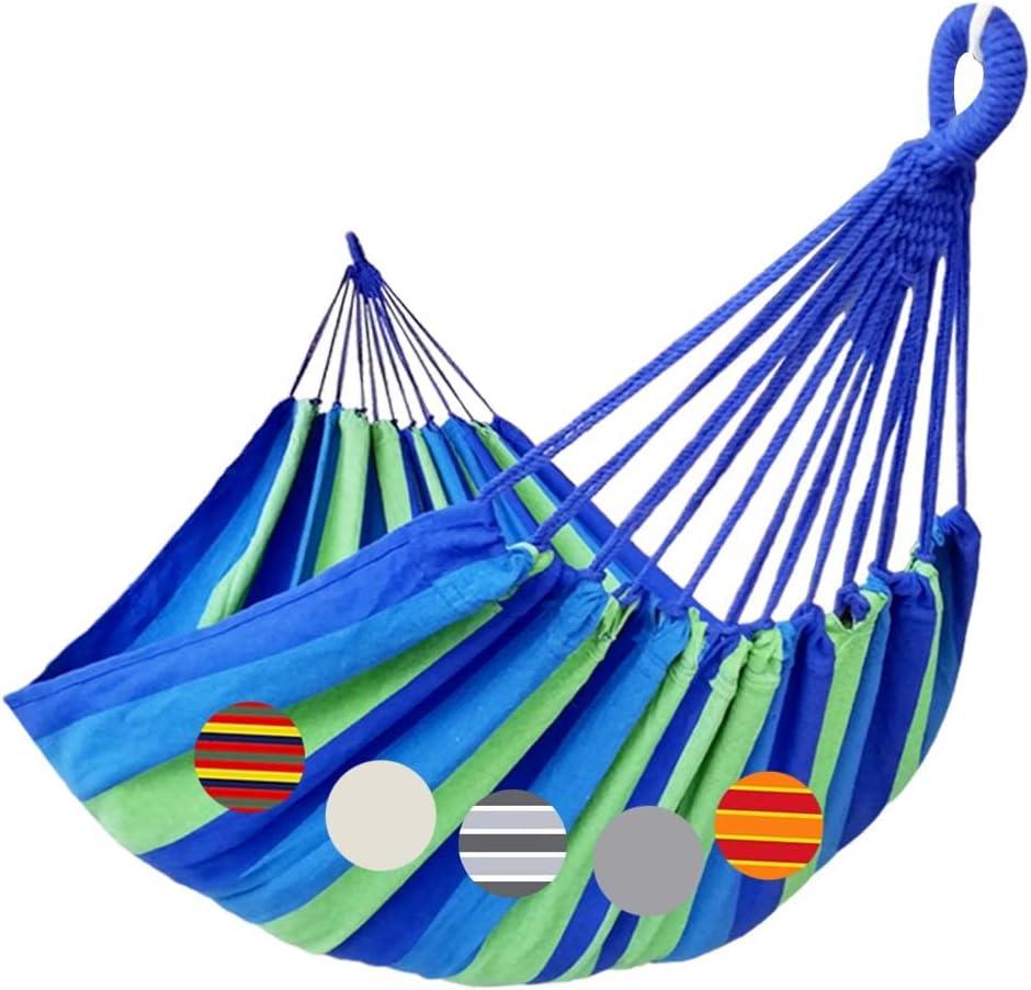 GOCAN Brazilian Double Hammock 2 Person Extra Large 220x160cm Total Length 330cm Load 500lb Canvas Cotton Hammock for Patio Porch Garden Backyard Lounging Outdoor and Indoor(Blue/Green) XXL