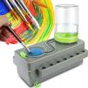 Paint Brush Cleaner Upgrade Painting Supplies, Painting Station with Drain, Strengthen Water Recycling Brush Rinser, Paint Brush Cleaner Tool for Acrylic, Watercolor and Water-Based Paints, Grey