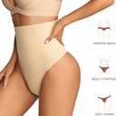 Dulchany Thong Shapewear Tummy Control Underwear for Women Seamless Body Shaper Panties, Black+beige-mid Waisted, Large