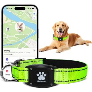 GPS Dog Collar Tracker 2-in-1,Reflective Waterproof Pet Collar,iOS-Only,No Monthly Fees,Unlimited Range,Dog Tracking Collar Pet Tracker,for Small Medium Large Dogs(L (16.6"-24"), Green)