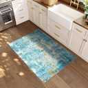 Entrance Rugs Indoor 2x3 Teal Blue Entry Rug Washable Abstract Small Area Rug Non-Slip Low Pile Throw Rugs for Entryway, Kitchen Floor, Front Door Indoor Door Mat, Bathroom, Bedroom Bedside