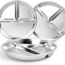 Stainless Steel Kids Plates 3 Packs, Deepened 9" Portion Control Plate Divided Plate for Toddlers Bigger Appetite, Non Toxic Unbreakable Metal Lunch Dishes