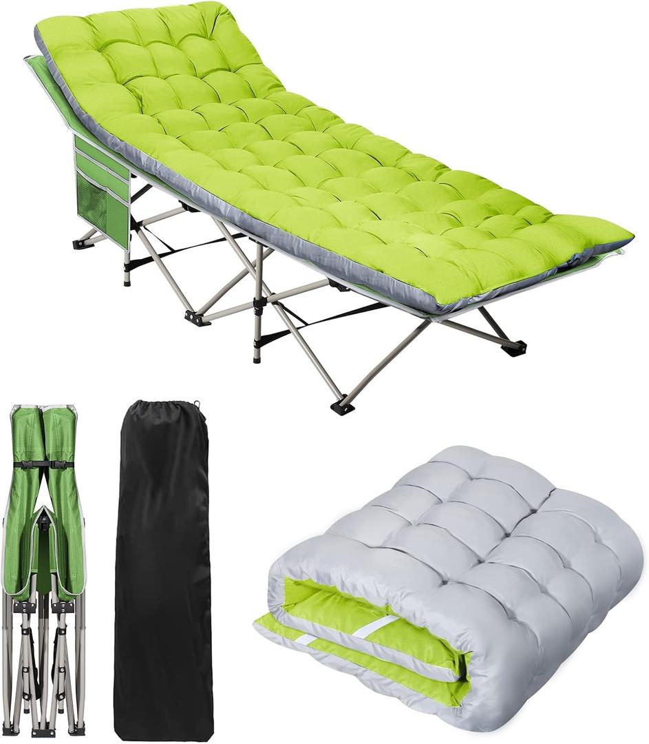 Portable Camping Cot with Mattress, Sleeping Bed,Single Lounge Chaise, 74 x 26 x 14 inches