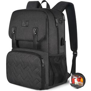 MATEIN Lunch Backpack, 15.6 Inch Insulated Cooler Lunchbox Backpacks with USB Port for Women Work, Water Resistant Lunch Bag Travel Laptop Dackpack for College Business, Gifts for Men (Black)