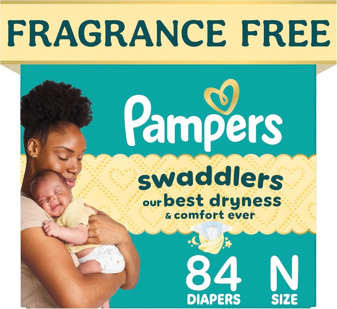 Pampers Swaddlers Newborn Diapers, Size Newborn (<10 lbs), 84 Count, Fragrance Free, Hypoallergenic, Absorbent, Pediatrician Recommended, Skin Safe