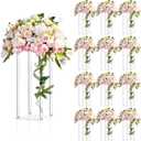Geetery 12 Pieces Tall Acrylic Vase Wedding Centerpieces Clear Flower Stand Column Geometric Floral Vase Elegant Display Holder for Birthday Party Wedding Table Decorations (16 Inch)