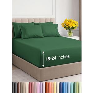 Extra Deep King Sheet Set - 6 Piece Breathable and Cooling Sheets - Hotel Luxury Bed Sheets Set - Easy Fit - Soft, Wrinkle Free and Comfy Sheets Set - Emerald Green Sheet Set with Extra Deep Pockets