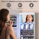 Vlsrka 6 LEDs Mirror Jewelry Cabinet Door Hanging, 47.2" Wall Mounted Jewelry Cabinet, Lockable Full Length Mirror with Storage, Rounded Corner Mirror Jewelry Organizer, 2 Drawers, White