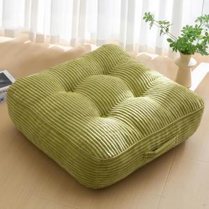 HIGOGOGO 6" Extra Thick Floor Pillow Cushion for Adults, Meditation Cushion Pillow, Large Square Floor Sitting, Tufted Corduroy Cover, for Tatami Living Room or Yoga, 22x22 Inch, Green