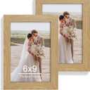 Hongkee 6x9 Picture Frame Set of 2, Made of Real Glass and Natural Oak Wooden Frame - 6 by 9 Photo for Wall or Tabletop Display, Natural Oak