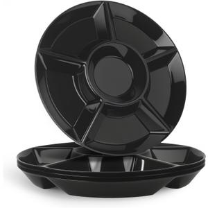 greenandlife 4 Pcs 12.4" Large Divided Serving Trays for Party Supplies, 6 Compartments Round Plastic Platters for Serving Food, Unbreakable Reusable Trays for Snack, Veggie, Fruit, Candy, Black