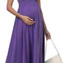 Ruffle Short Sleeve Maternity Dress High Waisted Midi Spring Baby Shower Dresses (Purple, XXL)