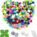 500 Pcs 1.4 Inch Mini Artificial Flowers Head Bulk 5 in 1 Set Faux Foam Fake Small Rose Tiny Baby Flores Bouquet Cake Gift Home Decoration DIY Craft (Multiple Mixed Color)