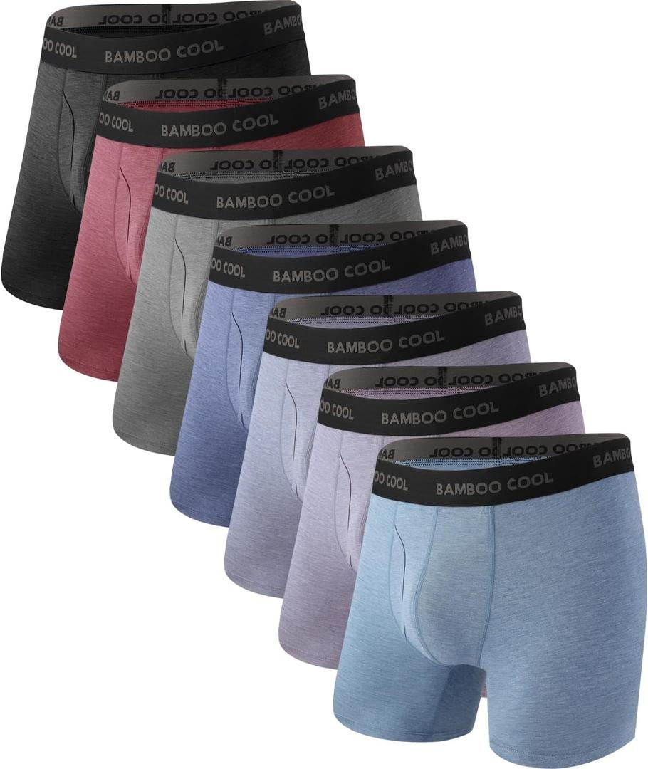 BAMBOO COOL Men's Ultra Breathable Underwear,No Riding Up Boxer Briefs with ComfortFlexible Waistband,Multipack (18-multicolor (7 Pack))